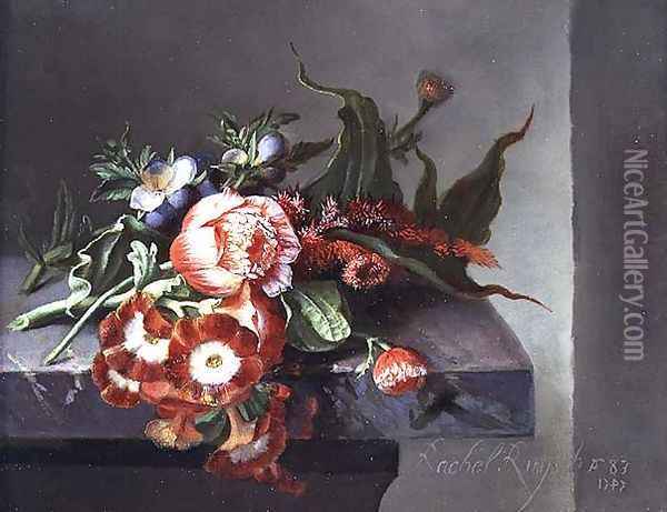 A Bouquet of Peonies on a Marble Ledge, 1747 Oil Painting - Rachel Ruysch