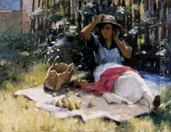 Picnic Oil Painting - Dezso Pecsi-Pilch