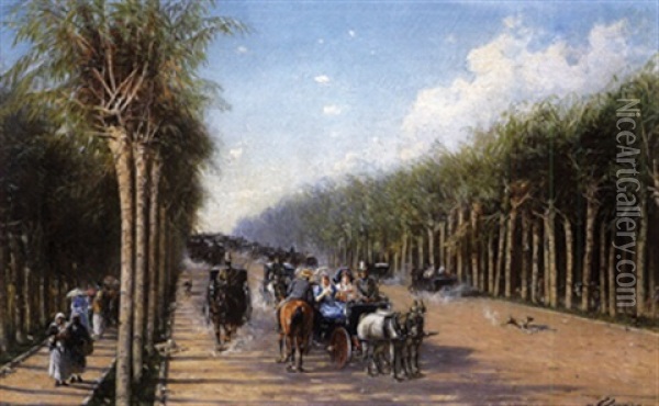 Belebte Prachtstrasse In Buenos Aires Oil Painting - Achille Dovera