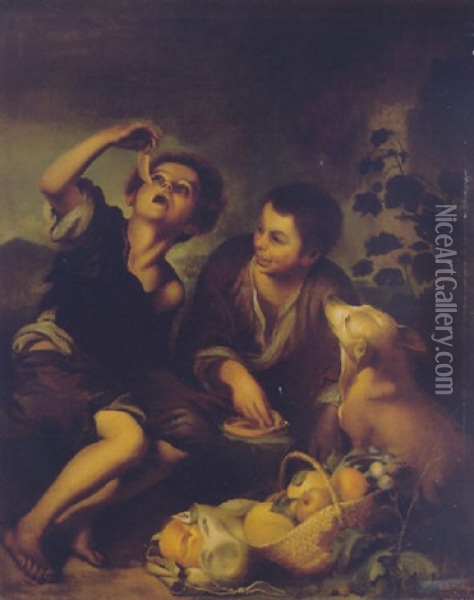 Boys Seated In A Landscape Eating Melon Oil Painting - Bartolome Esteban Murillo