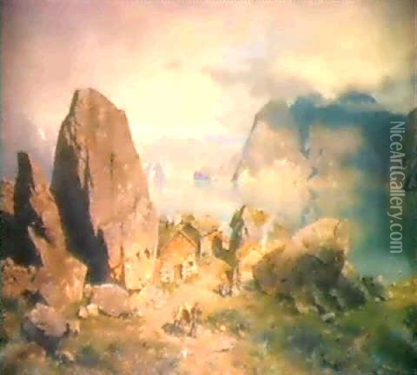 Norwegische Fijordlandschaft Oil Painting - August Wilhelm Leu