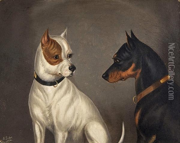 Two Terriers Oil Painting - Edwin Loder