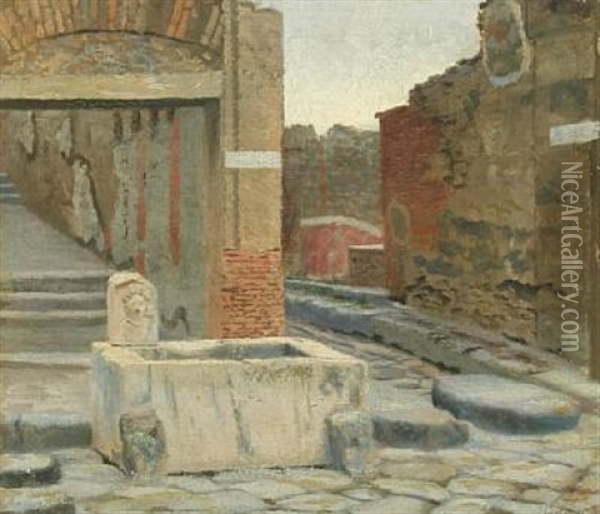 Scenery From Pompeij Oil Painting - Adolf Heinrich Claus Hansen