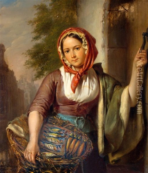De Visverkoopster Oil Painting - Elisabeth Alida van Haanen