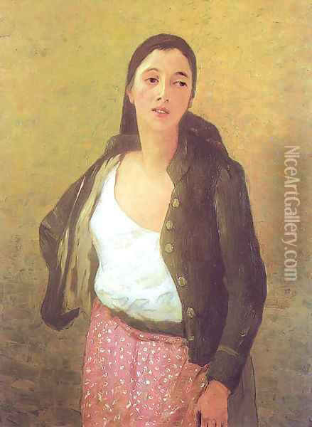 Safta the Flower Girl, 1901 Oil Painting - Stefan Luchian