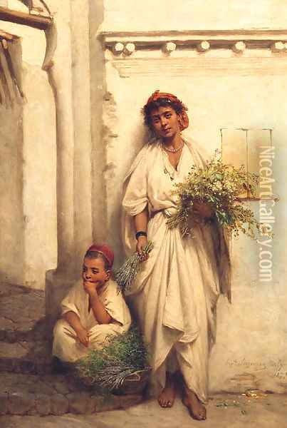 The Flower Seller Oil Painting - Jean Raymond Hippolyte Lazerges