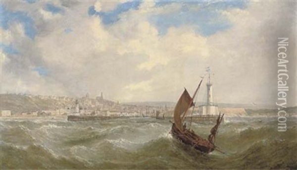 A Fishing Smack In A Heavy Swell Off Boulogne Oil Painting - William Adolphus Knell