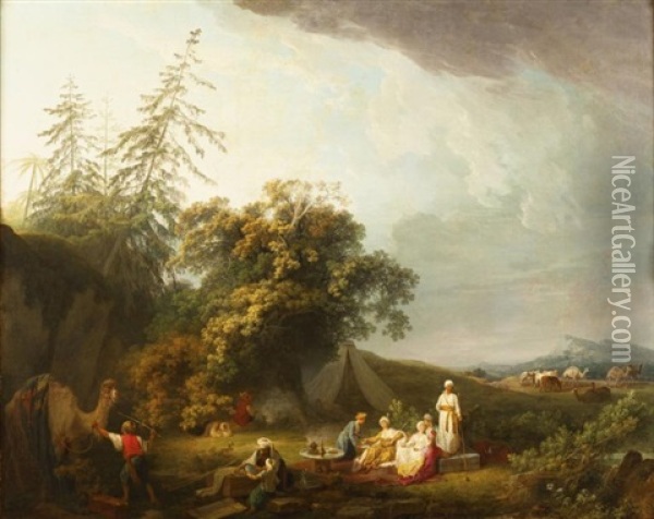 La Halte Des Princesses Orientales Oil Painting - Jean-Baptiste Hilaire