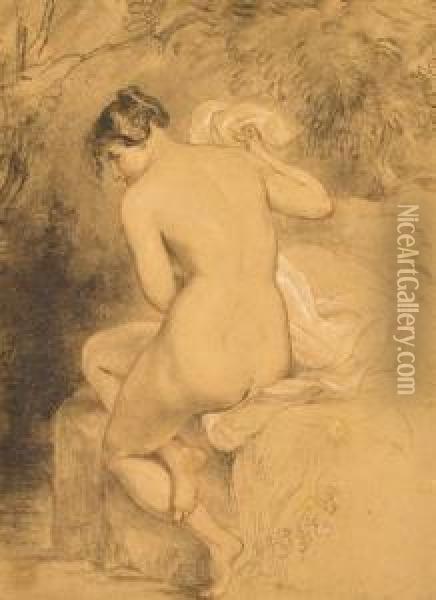A Girl Bathing Oil Painting - Thomas Uwins