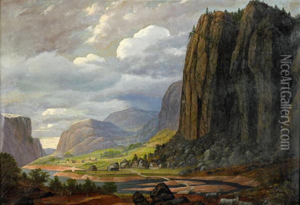 Himlen Spricker Upp Over Skandinaviskt Fjordlandskap Oil Painting - Carl Peter Lehmann