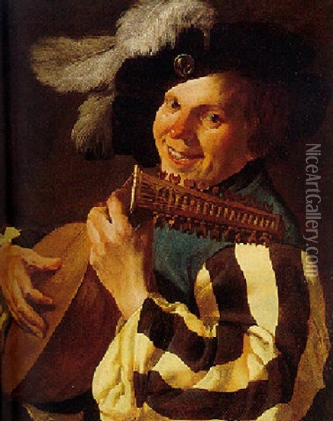 A Singing Lute Player Oil Painting - Hendrick Ter Brugghen