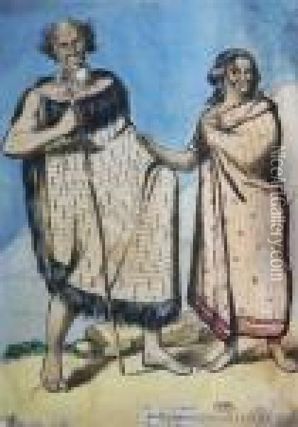 Blind Solomon And His Wife On A Missionary Journey Oil Painting - George French Angas