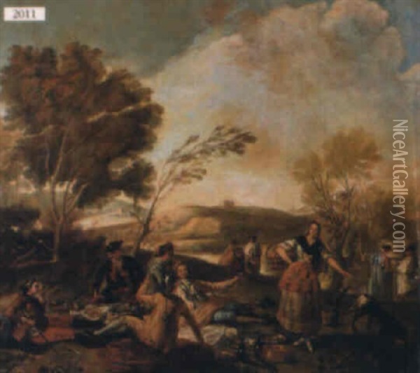 Spanish Landscape With Figures Oil Painting - Francisco Goya