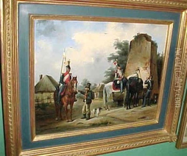 Chevaliers On Horseback With A Peasant Oil Painting - Constantin Kukiewicz