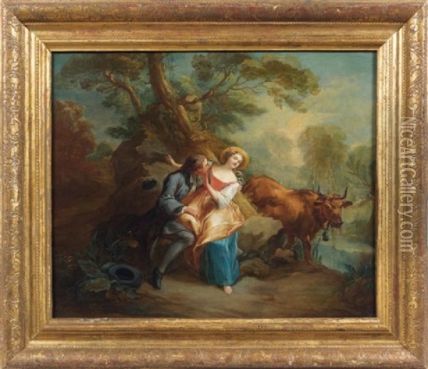 Le Galant Empresse Et La Jolie Villageoise Oil Painting - Jean Baptiste Marie Pierre