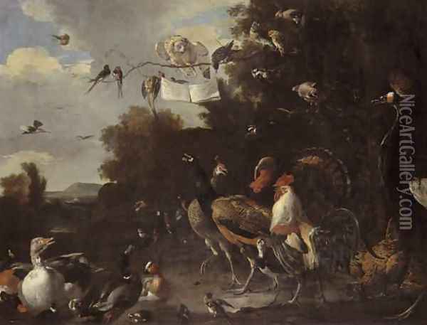 Bird Concert Oil Painting - Melchior de Hondecoeter