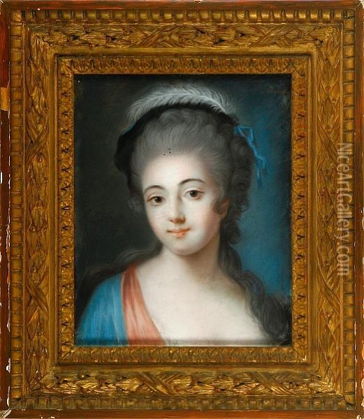 Attributed To: A Portrait Of A Young Lady. Signed Ledoux. Pastel. App. 42 X 33 Cm Oil Painting - Jeanne-Philiberte Ledoux