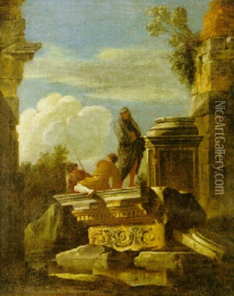 Ruinlandskap Med Figurer Oil Painting - Giovanni Paolo Panini
