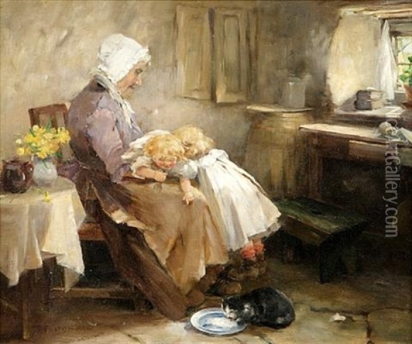 Granny's Pets Oil Painting - David Fulton