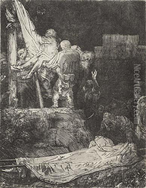 The Descent From The Cross: By Torchlight Oil Painting - Rembrandt Van Rijn