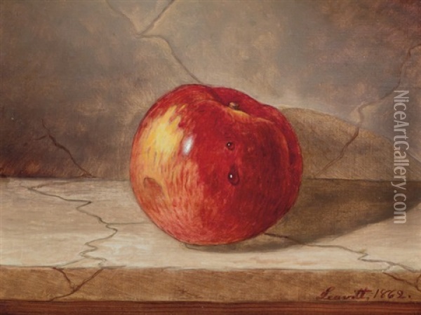 Still Life With Apple On A Marbletop Oil Painting - Edward Chalmers Leavitt