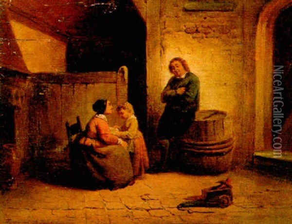 Family In An Interior Oil Painting - Ferdinand de Braekeleer the Elder