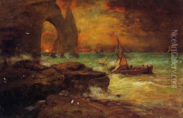 Sunset, Etretat Oil Painting - George Inness