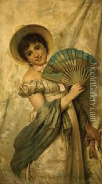 Young Girl With A Fan Oil Painting - Giovanni Costa