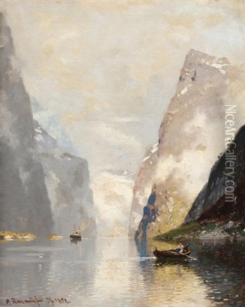 Fjordlandschaften (pair) Oil Painting - Georg Anton Rasmussen