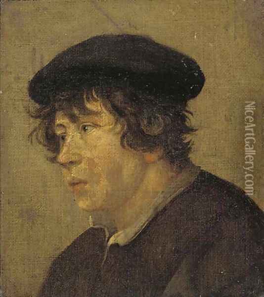 A young man, bust-length, in a brown cap Oil Painting - Jan Steen