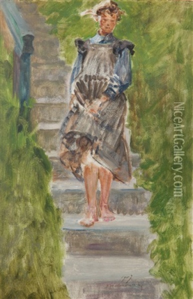 Daughter Of Artist Julia On The Steps To The Family Villa On The Salwator Hill Oil Painting - Jacek Malczewski