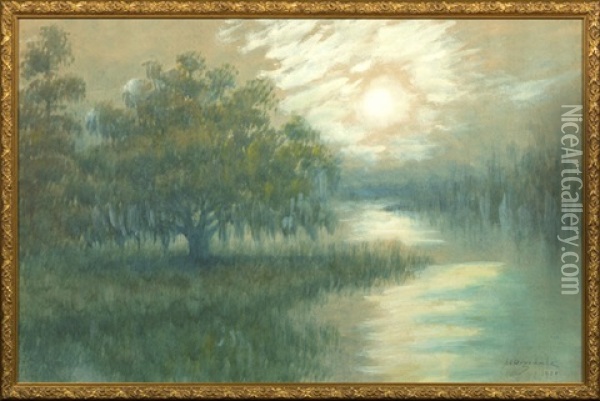 Moonlight Over The Louisiana Bayou Oil Painting - Alexander John Drysdale