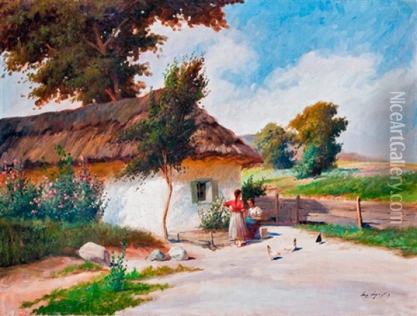 Tanyaudvaron Oil Painting - Agoston Acs