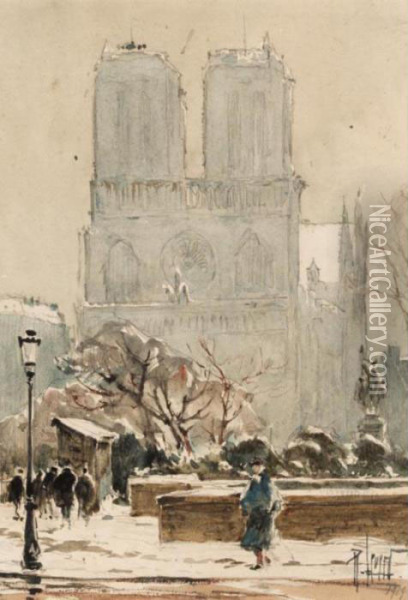 Views Of Paris, Including Notre Dame And The Place Vendome Oil Painting - Rene Leverd