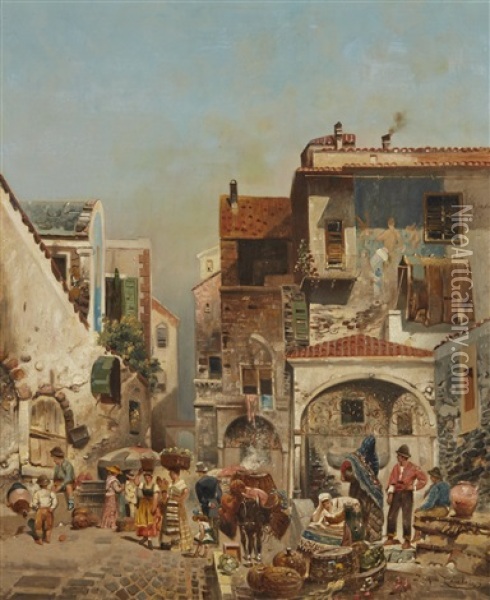 The Village Market Oil Painting - Jacques Francois Carabain