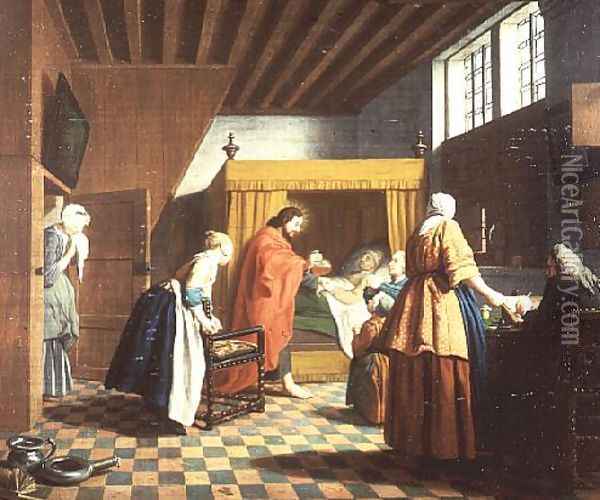 The Doctors Visits A Dutch Proverb The Doctor is Depicted as Christ Oil Painting - Jan Josef, the Elder Horemans