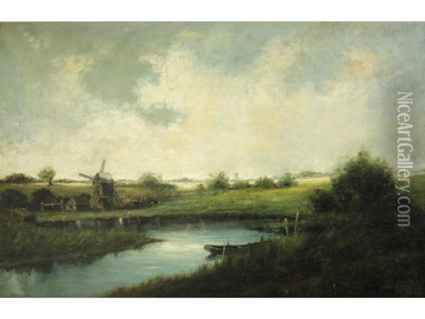 Dutch Landscape Oil Painting - Henry H. Cross
