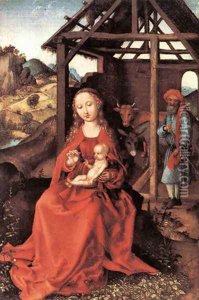 The Holy Family c. 1470 Oil Painting - Martin Schongauer