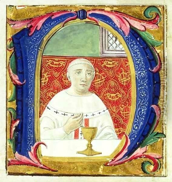Historiated initial 'N' depicting a Pope (Leon X?) performing a mass Oil Painting - Gabriello di Vanti di Bartolo Attavante di