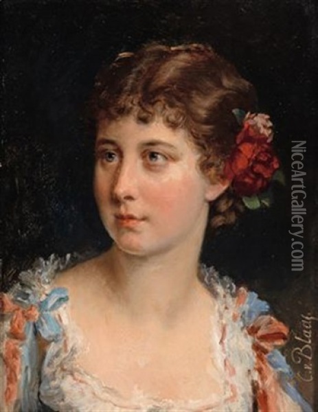 Bildnis Eines Madchens Mit Rosen Im Haar Oil Painting - Karl von Blaas