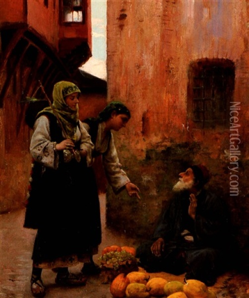 Jeunes Filles Ottomanes Au Marche, Sofia Oil Painting - Albert Aublet
