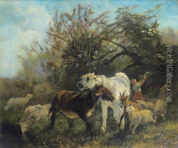 Child And Sheep In The Country Oil Painting - Giuseppe Palizzi