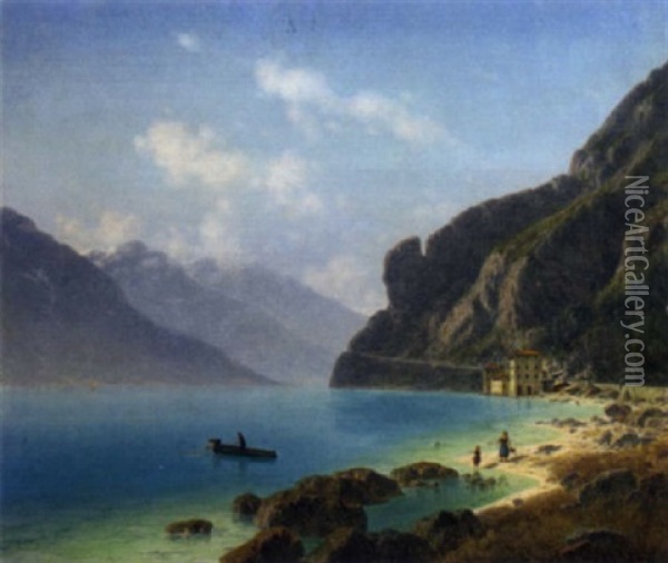 Lake Lugano Oil Painting - Josef von Schloegl