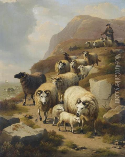 A Shepherd And His Flock Oil Painting - Eugene Joseph Verboeckhoven