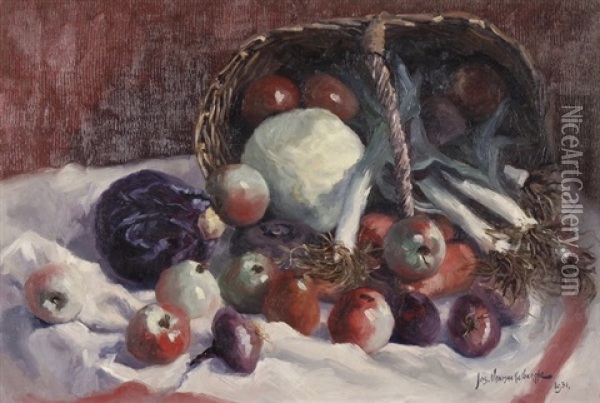 Stillleben Mit Einem Korb Mit Obst Und Gemuse Oil Painting - Joseph Vanmaekelberghe