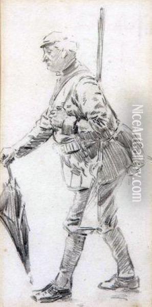 A Sporting Gent Carrying Umbrella Oil Painting - Philip William May