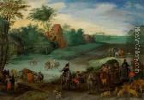 Landschaft Mit Reisenden Und Hirten. Oil Painting - Jan The Elder Brueghel
