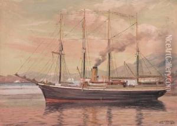 Seascape. Signed Luplau Janssen, Proven 5. Sept. 1925 Oil Painting - Luplau Janssen
