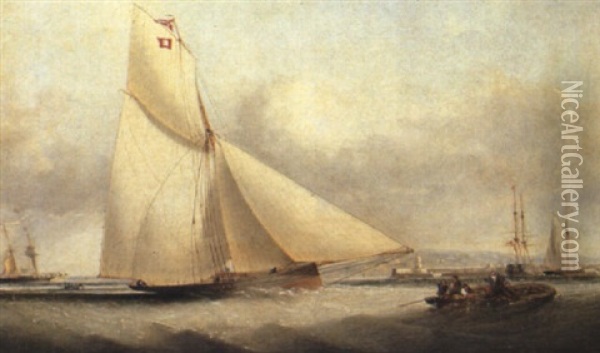 Cutter Entering Harbour Oil Painting - Edwin Hayes