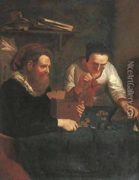 An old woman counting money for a gentleman Oil Painting - Jan Josef, the Elder Horemans